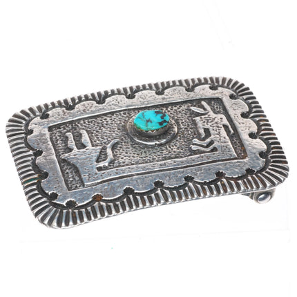 Vintage Navajo sterling silver cast Yei belt buckle with turquoise