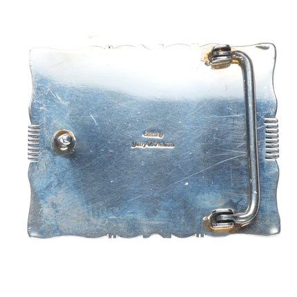 Jerry T Nelson Navajo sterling silver, Sugilite Gaspeite Lapis inlay belt buckle