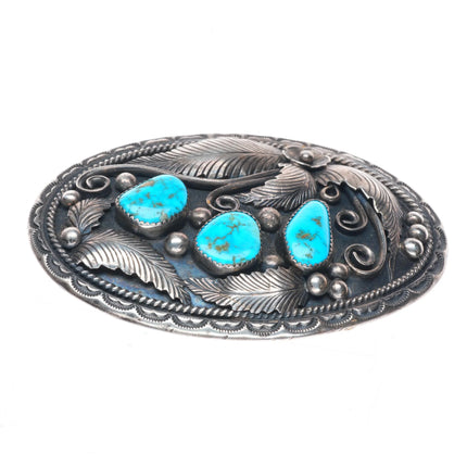 Vintage Phil Chapo Navajo sterling silver 3 stone turquoise belt buckle