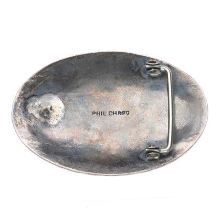 Vintage Phil Chapo Navajo sterling silver 3 stone turquoise belt buckle