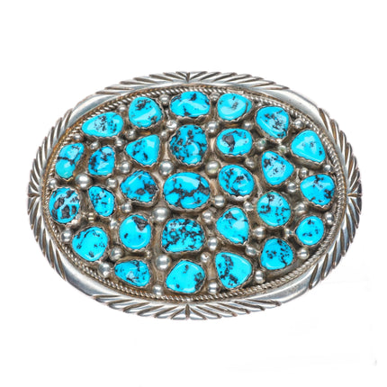 Big/Heavy Ronnie Hurley Navajo sterling silver turquoise cluster belt buckle