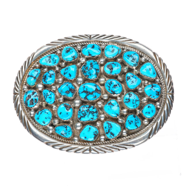 Big/Heavy Ronnie Hurley Navajo sterling silver turquoise cluster belt buckle