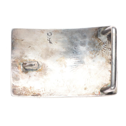 vintage Michael Sockyma Hopi overlay bear belt buckle sterling silver