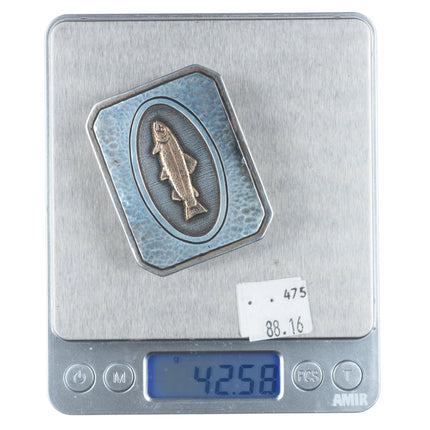 Vintage Jeep Collins Texas Trout 14k gold/Sterling silver belt buckle