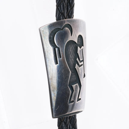 Vintage Hopicrafts Hopi overlay bolo tie sterling silver Kokopelli flute player