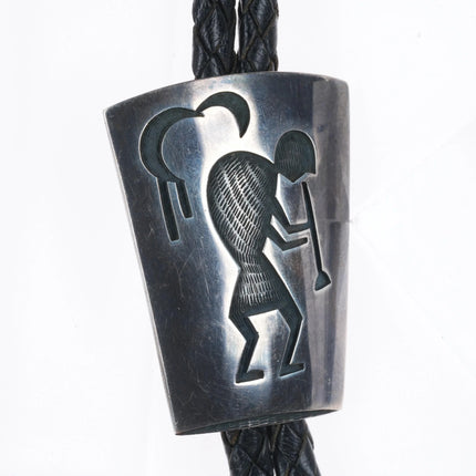 Vintage Hopicrafts Hopi overlay bolo tie sterling silver Kokopelli flute player