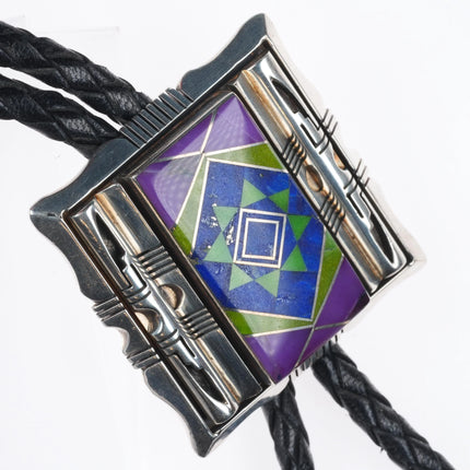 Jerry T Nelson Navajo Sterling silver Sugilite, Gaspeite, lapis bolo tie