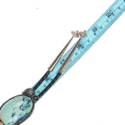 Vintage Southwestern sterling silver variscite bolo tie with feather designs