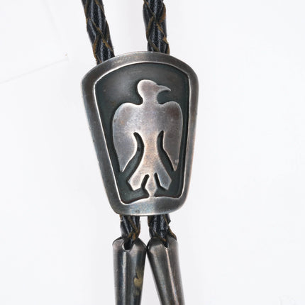 1950's Navajo sterling silver thunderbird bolo tie in overlay style