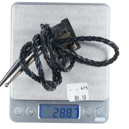 Vintage Native American sterling silver/Amber J.A.W. southwestern bolo tie