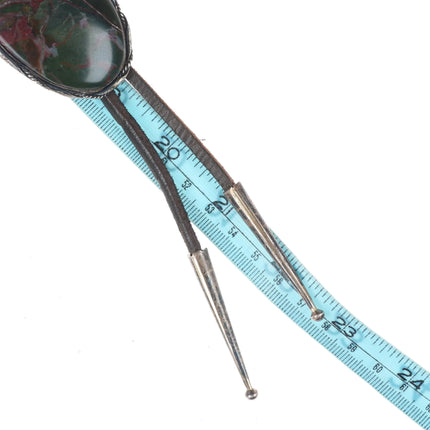 Vintage southwestern sterling silver green/maroon jasper bolo tie