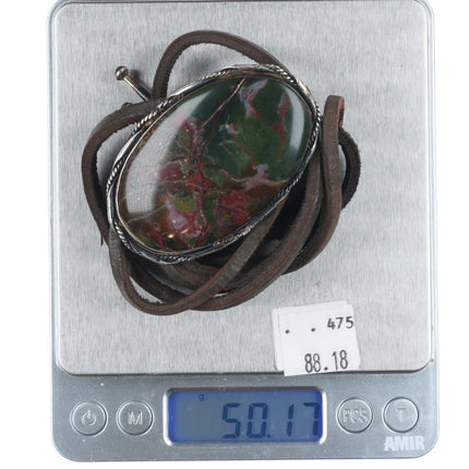 Vintage southwestern sterling silver green/maroon jasper bolo tie