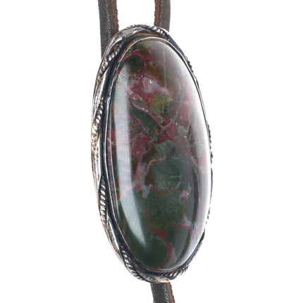 Vintage southwestern sterling silver green/maroon jasper bolo tie