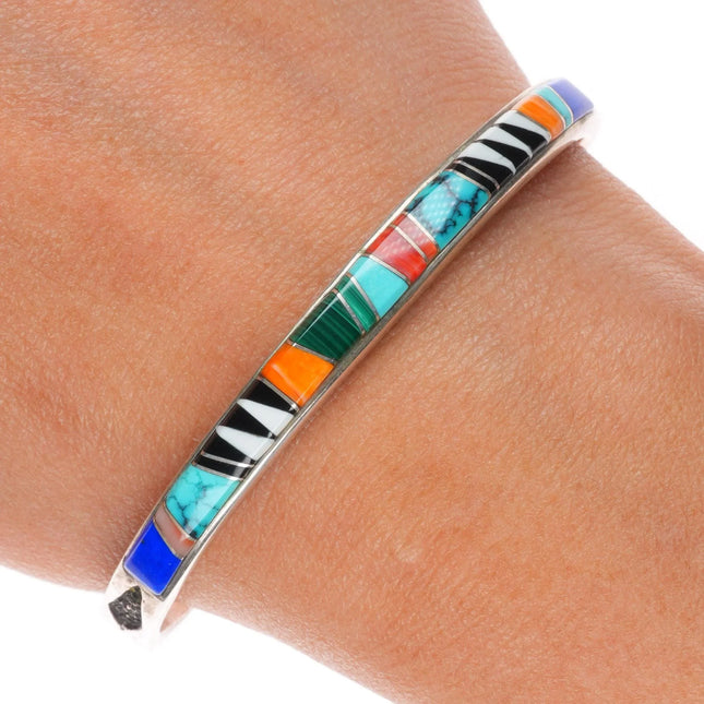 6.5" Vintage Rosa Navajo sterling silver multi-stone inlay cuff bracelet