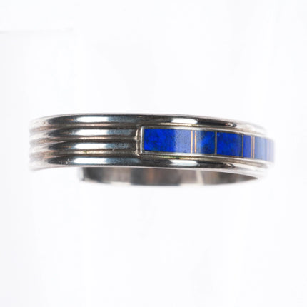 6" Antonio Yazzie Sterling silver lapis channel inlay cuff bracelet