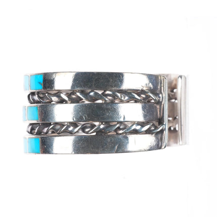 6.25" Vintage Zuni sterling silver 3 row channel inlay turquoise cuff bracelet