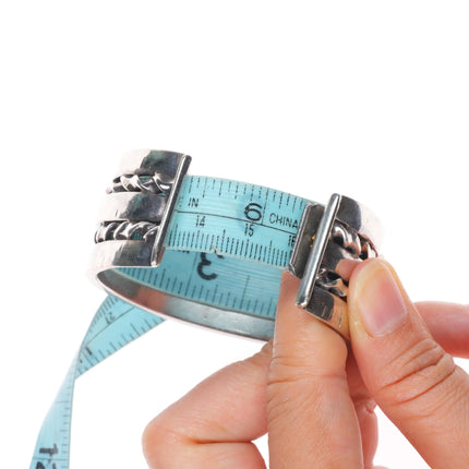 6.25" Vintage Zuni sterling silver 3 row channel inlay turquoise cuff bracelet