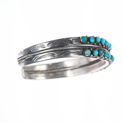 6.6" 30's-40's Zuni sterling silver 2 row snake eye turquoise cuff bracelet