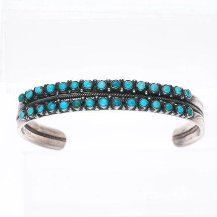 6.6" 30's-40's Zuni sterling silver 2 row snake eye turquoise cuff bracelet