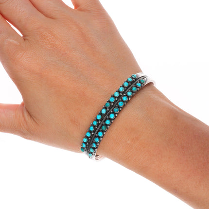 6.6" 30's-40's Zuni sterling silver 2 row snake eye turquoise cuff bracelet
