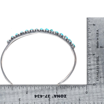 6.6" 30's-40's Zuni sterling silver 2 row snake eye turquoise cuff bracelet