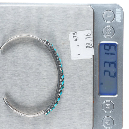 6.6" 30's-40's Zuni sterling silver 2 row snake eye turquoise cuff bracelet