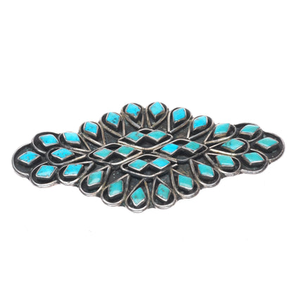 c1950's Large Zuni sterling silver turquoise channel inlay pin/brooch