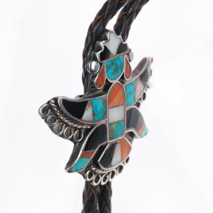 Vintage 40's-50's Zuni Knifewing inlay bolo tie sterling silver, turquoise