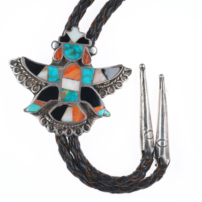 Vintage 40's-50's Zuni Knifewing inlay bolo tie sterling silver, turquoise