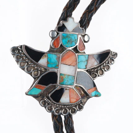 Vintage 40's-50's Zuni Knifewing inlay bolo tie sterling silver, turquoise