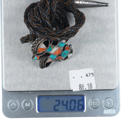 Vintage 40's-50's Zuni Knifewing inlay bolo tie sterling silver, turquoise