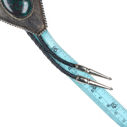large Vintage Southwestern sterling silver chrysocolla bolo tie rope edge