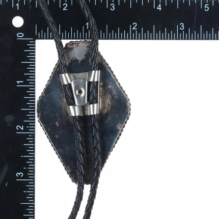 large Vintage Southwestern sterling silver chrysocolla bolo tie rope edge