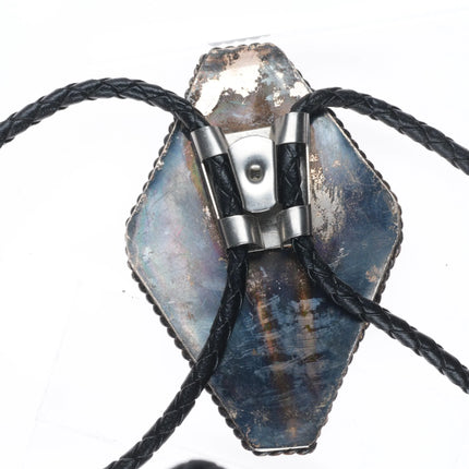 large Vintage Southwestern sterling silver chrysocolla bolo tie rope edge