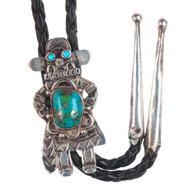 c1950 Art Lewis-Choctaw sterling silver/turquoise Kachina vintage bolo tie