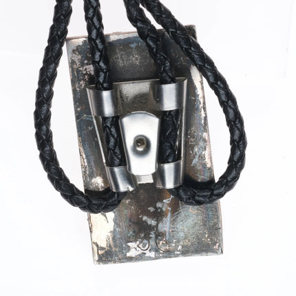 Vintage southwestern modernist sterling silver/brass mixed metals onyx bolo tie