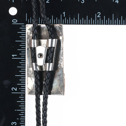 Vintage southwestern modernist sterling silver/brass mixed metals onyx bolo tie