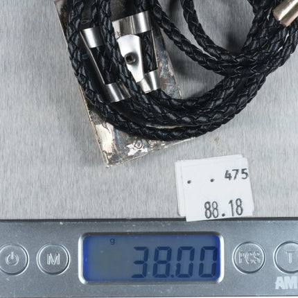 Vintage southwestern modernist sterling silver/brass mixed metals onyx bolo tie