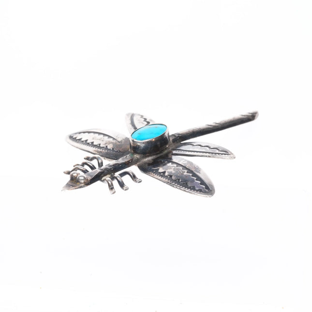 c1940's Navajo sterling silver dragonfly pin/brooch with turquoise