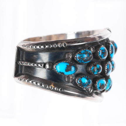7"  1970's J Spencer Navajo Vintage high grade turquoise cluster cuff bracelet
