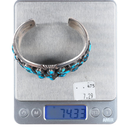 7"  1970's J Spencer Navajo Vintage high grade turquoise cluster cuff bracelet