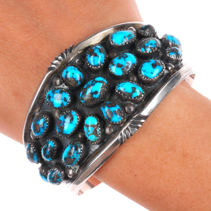 7"  1970's J Spencer Navajo Vintage high grade turquoise cluster cuff bracelet