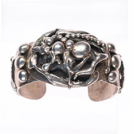 7" Jim Everitt Brutalist southwest sterling silver onyx/turquoise cuff bracelet