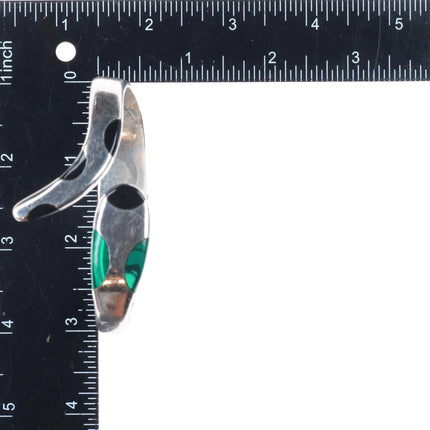 7.25" Retro Mexican sterling silver snake clamper bangle bracelet malachite/onyx