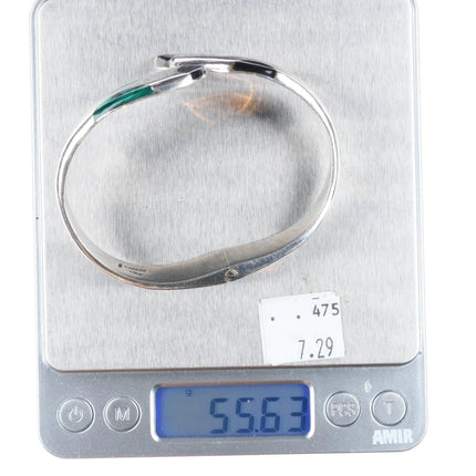 7.25" Retro Mexican sterling silver snake clamper bangle bracelet malachite/onyx