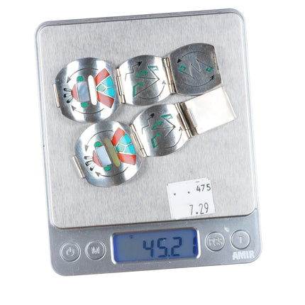 Vintage Wayne Silvers Navajo sterling silver inlaid fancy watch band chip inlay