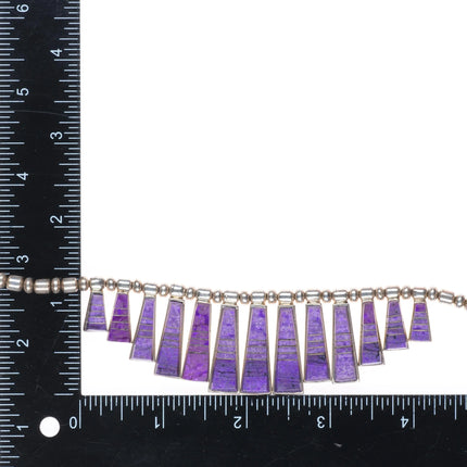 17.5" Christin Wolf Sterling silver sugilite channel inlay beaded necklace