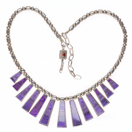 17.5" Christin Wolf Sterling silver sugilite channel inlay beaded necklace