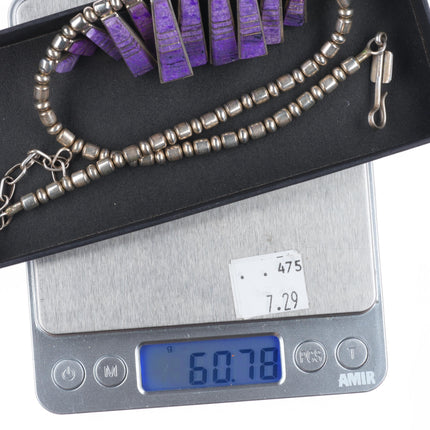 17.5" Christin Wolf Sterling silver sugilite channel inlay beaded necklace