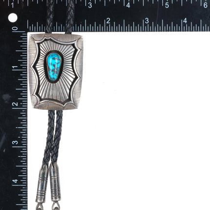 Ray King Navajo vintage sterling silver bolo tie/fancy tips, nice turquoise